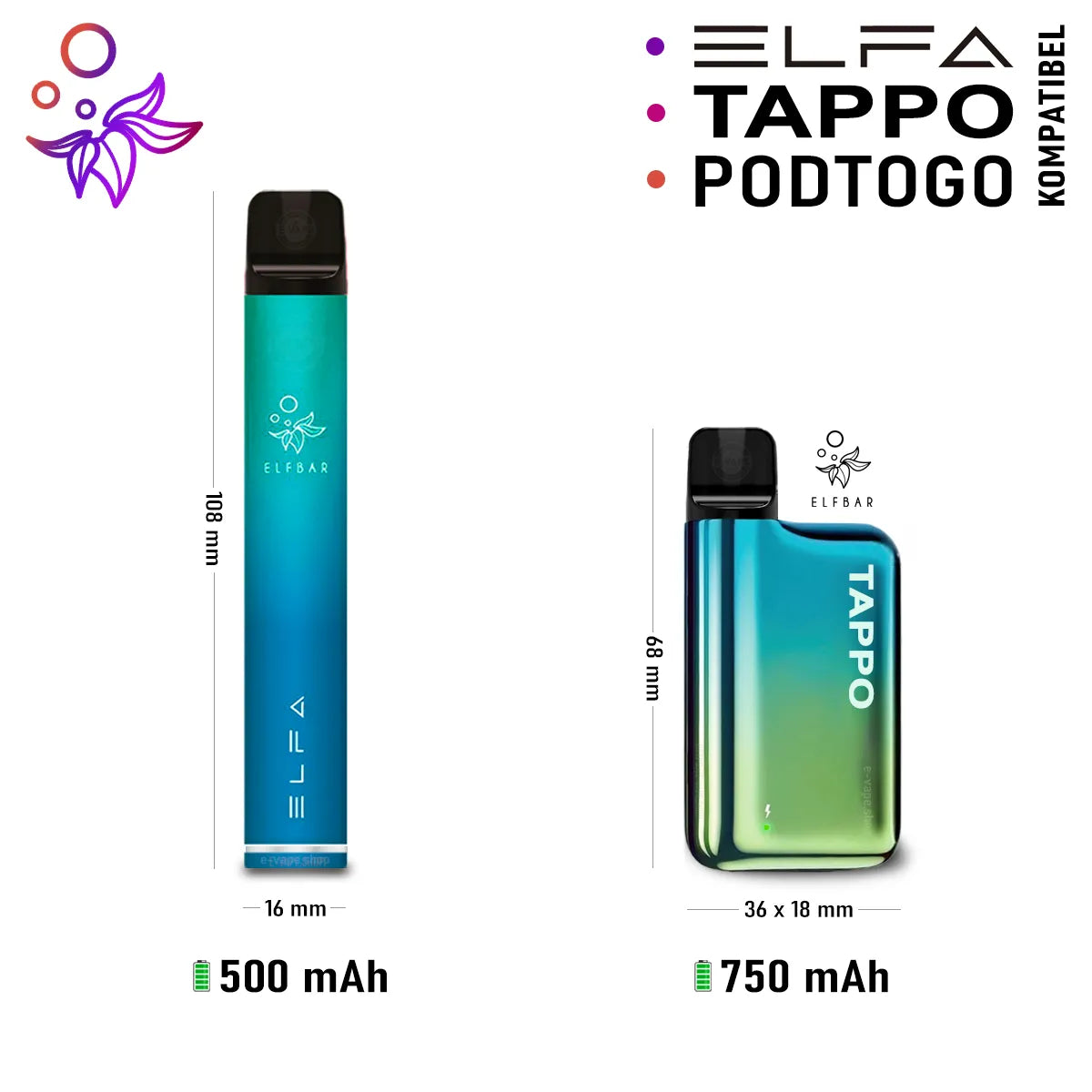 Elfbar Ⓣ Tappo Starter Paket inkl. Akku & 10 Pods